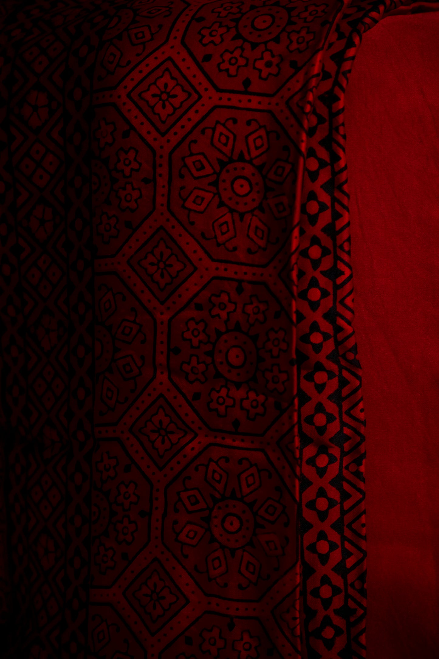 Handpainted Red & Black Ajrakh Premium Modal Silk
