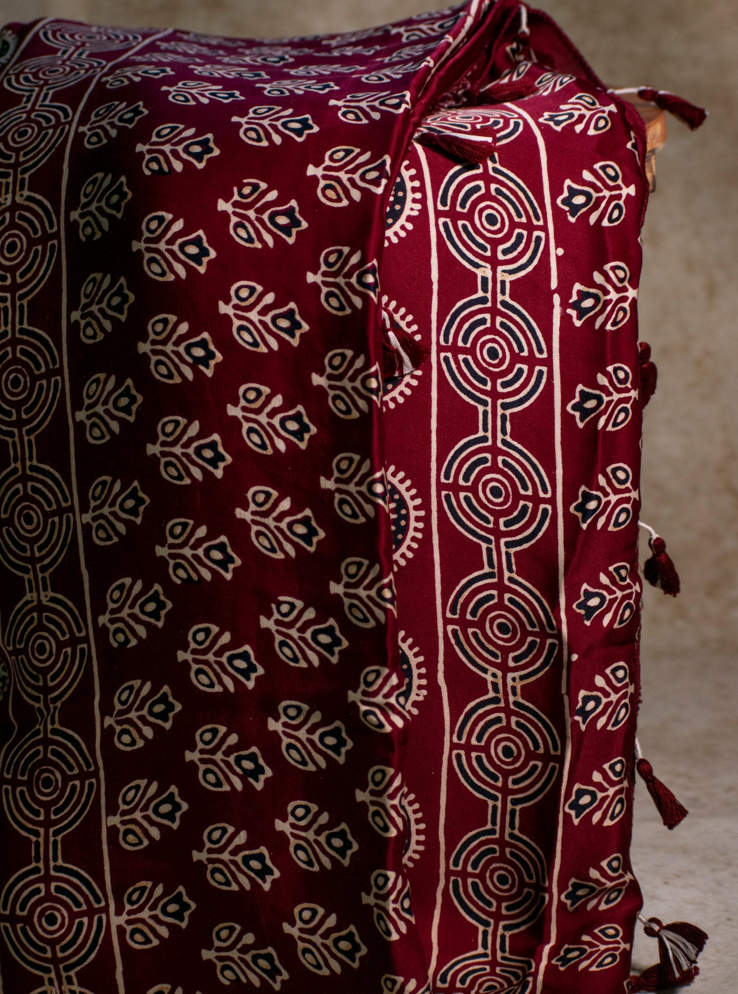 Handpainted Red Ajrakh Premium Modal Silk