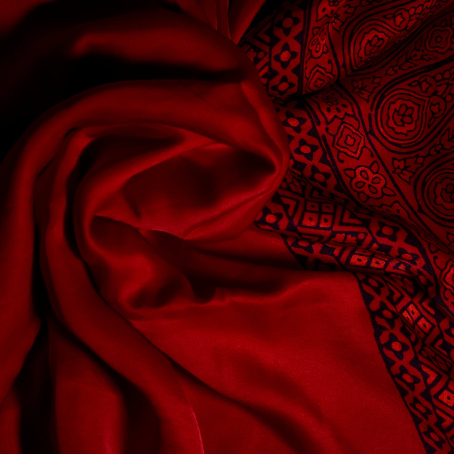 Handpainted Red & Black Ajrakh Premium Modal Silk