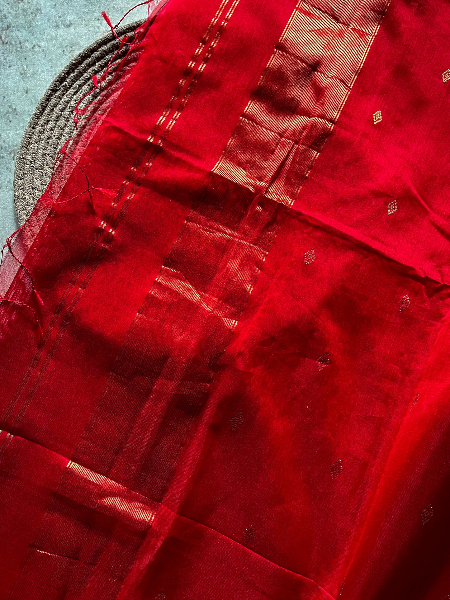 Red Silk Cotton Maheshwari Saree