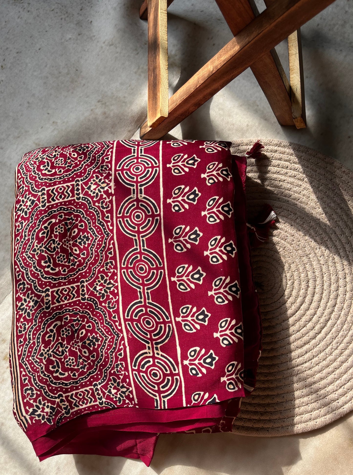 Handpainted Red Ajrakh Premium Modal Silk