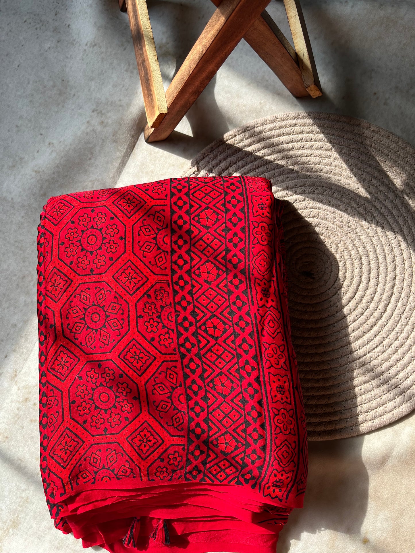 Handpainted Red & Black Ajrakh Premium Modal Silk