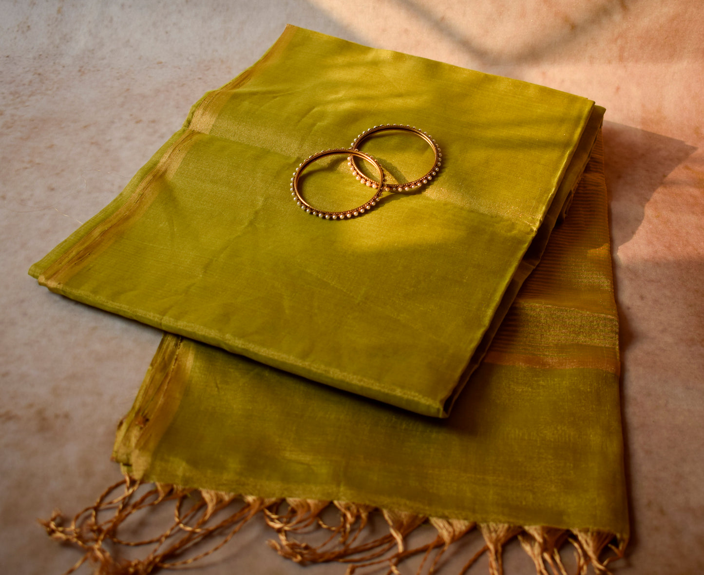 Plain Green Tissue Silk Maheshwari Saree With Golden Zaree MAHTS07