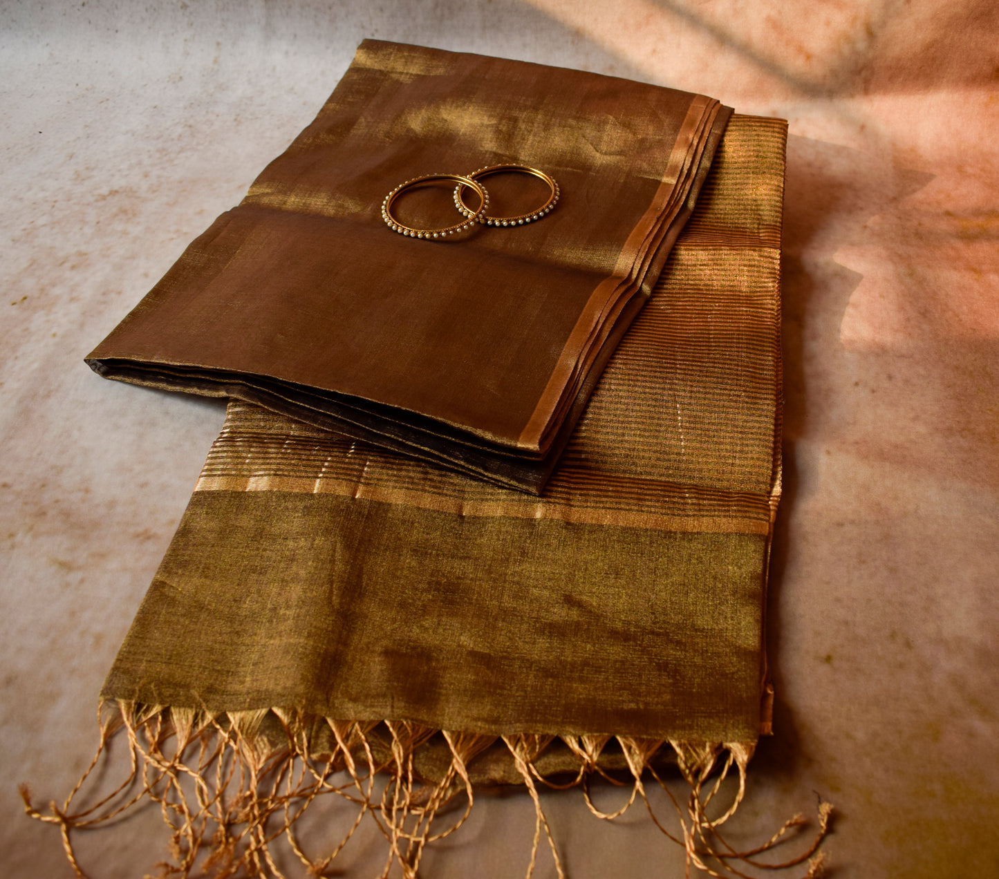 Plain Golden Tissue Silk Maheshwari Saree With Golden Zaree MAHTS08