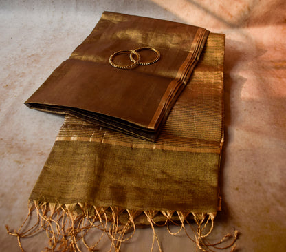 Plain Golden Tissue Silk Maheshwari Saree With Golden Zaree MAHTS08