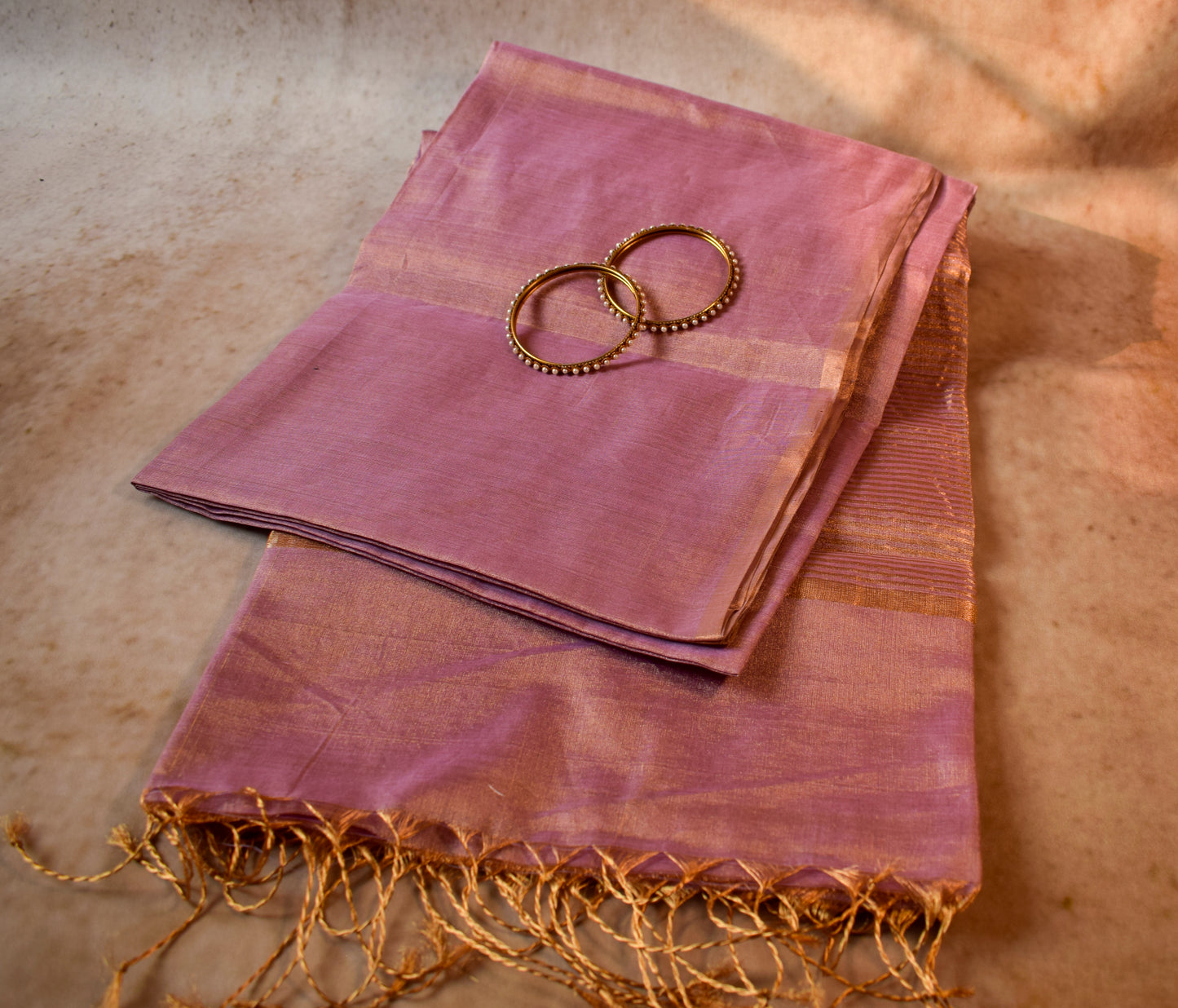 Plain Lavender Tissue Silk Maheshwari Saree With Golden Zaree MAHTS06
