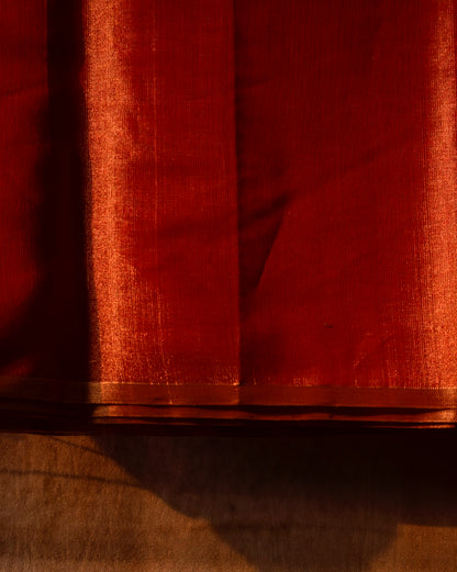 Plain Red Tissue Silk Maheshwari Saree With Golden Zaree MAHTS09