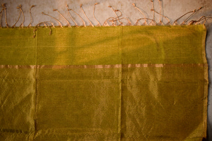 Plain Green Tissue Silk Maheshwari Saree With Golden Zaree MAHTS07