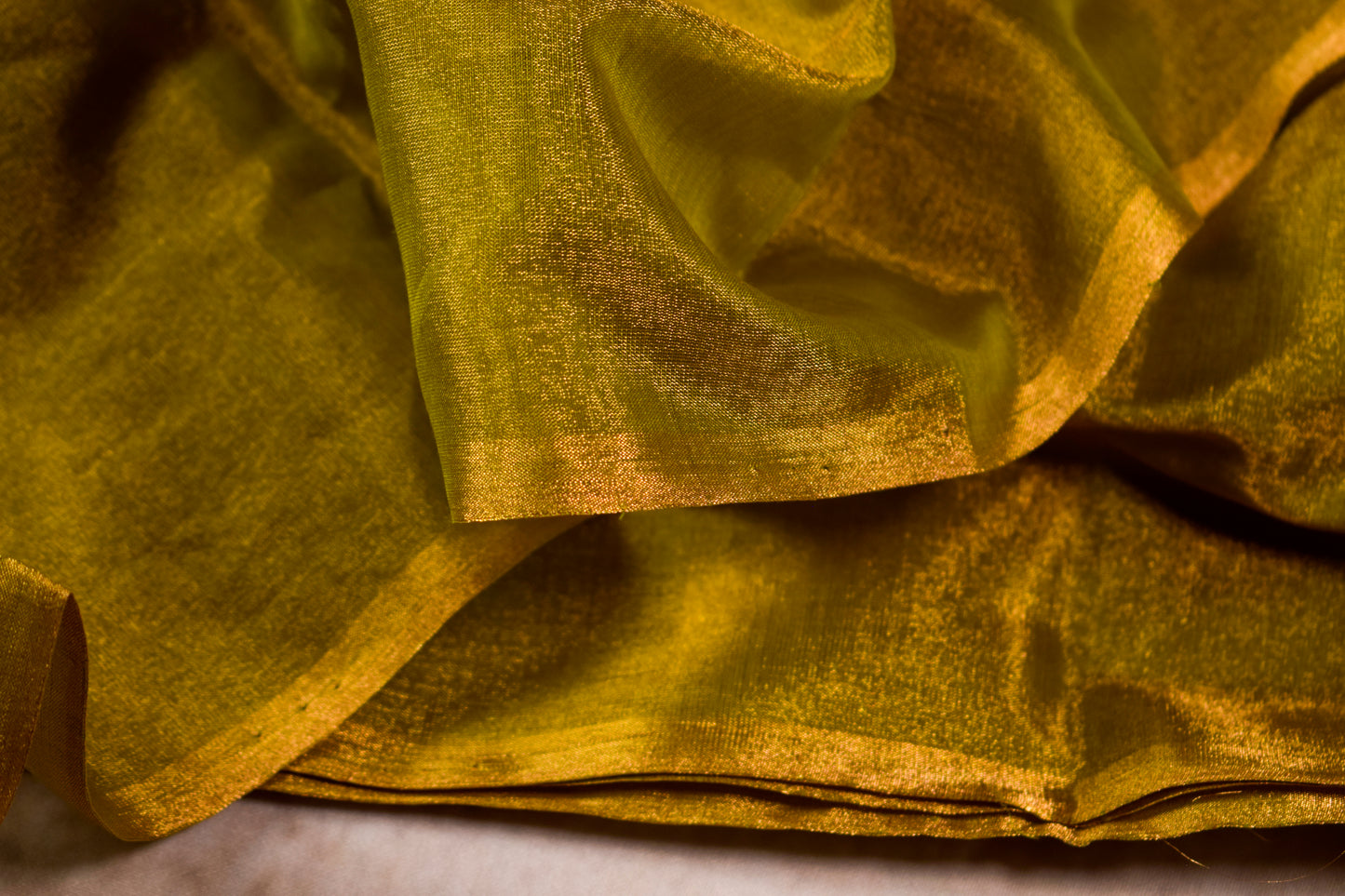 Plain Green Tissue Silk Maheshwari Saree With Golden Zaree MAHTS07