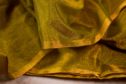 Plain Green Tissue Silk Maheshwari Saree With Golden Zaree MAHTS07