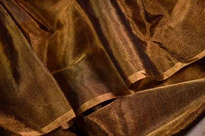 Plain Golden Tissue Silk Maheshwari Saree With Golden Zaree MAHTS08
