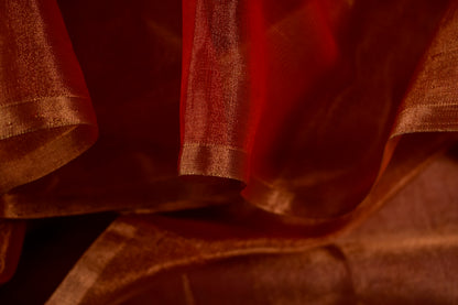 Plain Red Tissue Silk Maheshwari Saree With Golden Zaree MAHTS09