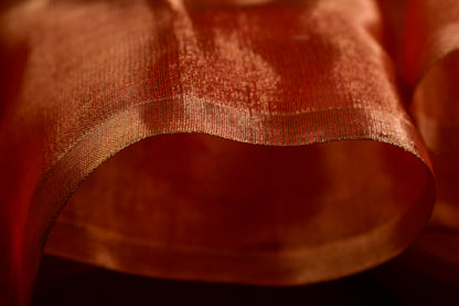 Plain Red Tissue Silk Maheshwari Saree With Golden Zaree MAHTS09