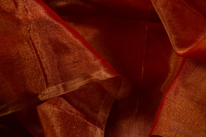 Plain Red Tissue Silk Maheshwari Saree With Golden Zaree MAHTS09