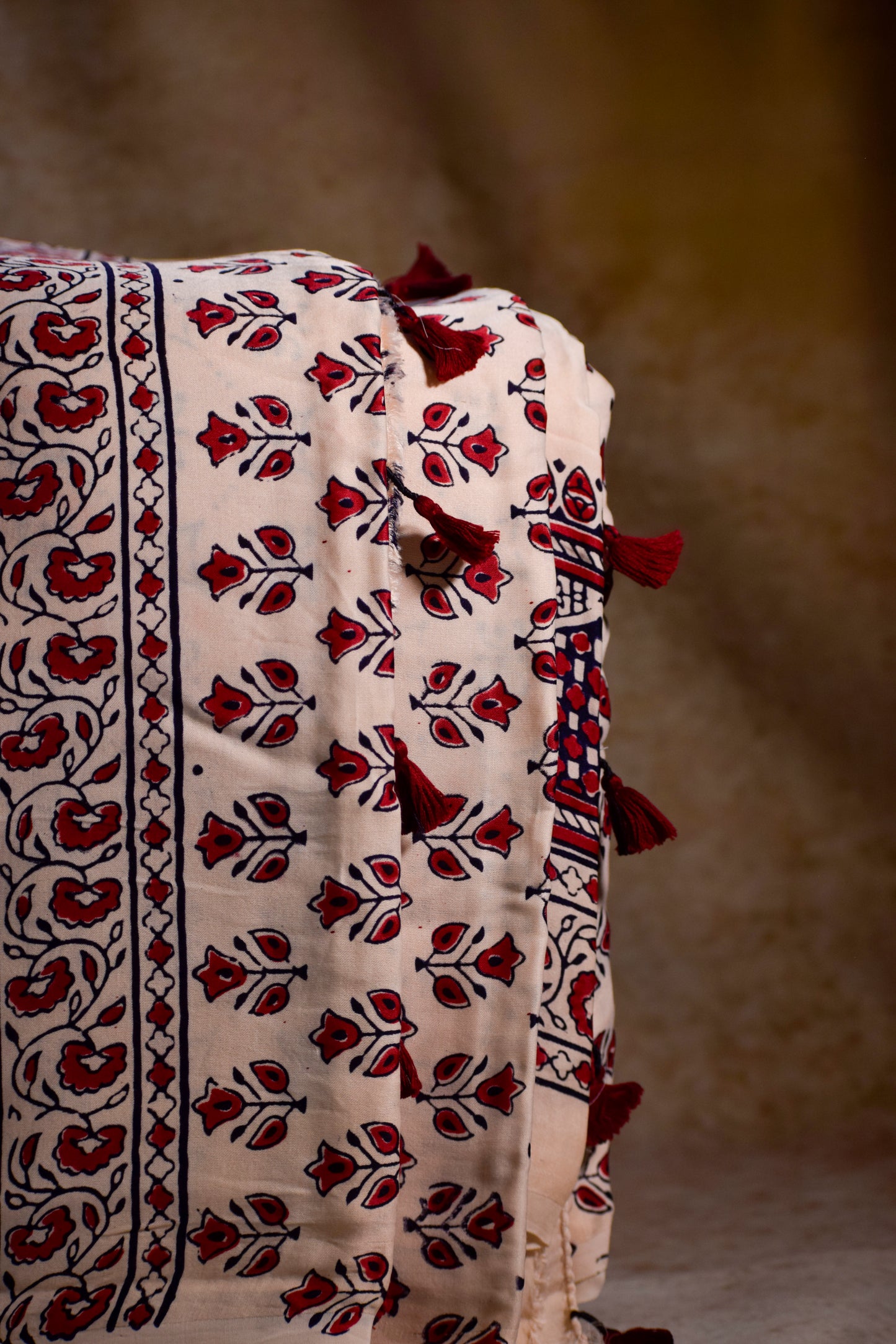 Handpainted White Ajrakh Premium Modal Silk