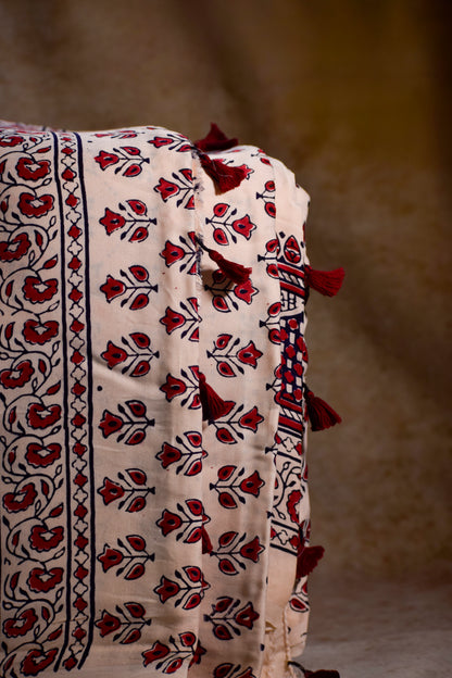 Handpainted White Ajrakh Premium Modal Silk