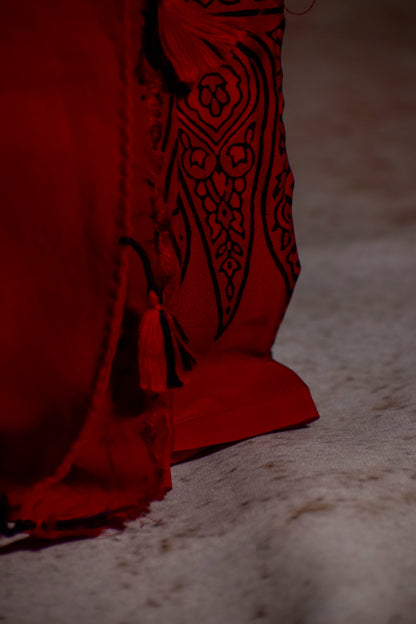 Handpainted Red & Black Ajrakh Premium Modal Silk