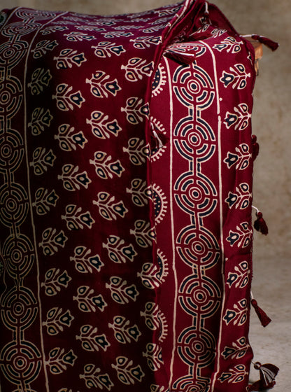 Handpainted Red Ajrakh Premium Modal Silk