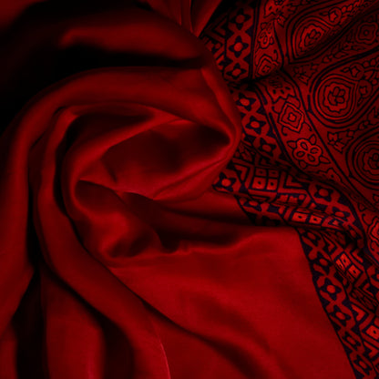 Handpainted Red & Black Ajrakh Premium Modal Silk
