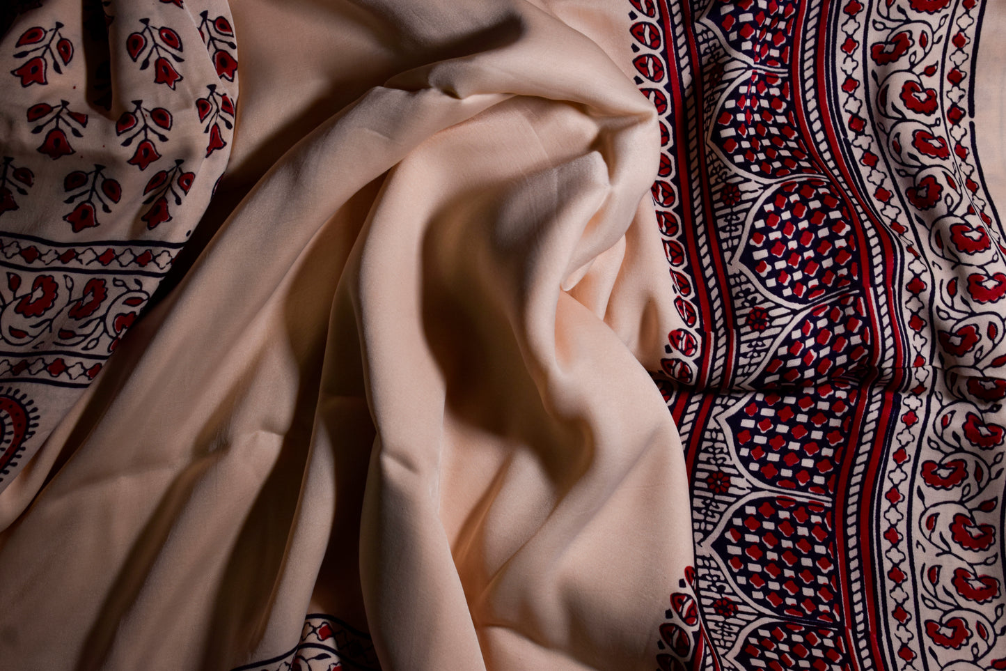 Handpainted White Ajrakh Premium Modal Silk