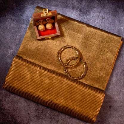 Plain Golden Tissue Silk Maheshwari Saree With Golden Zaree MAHTS08
