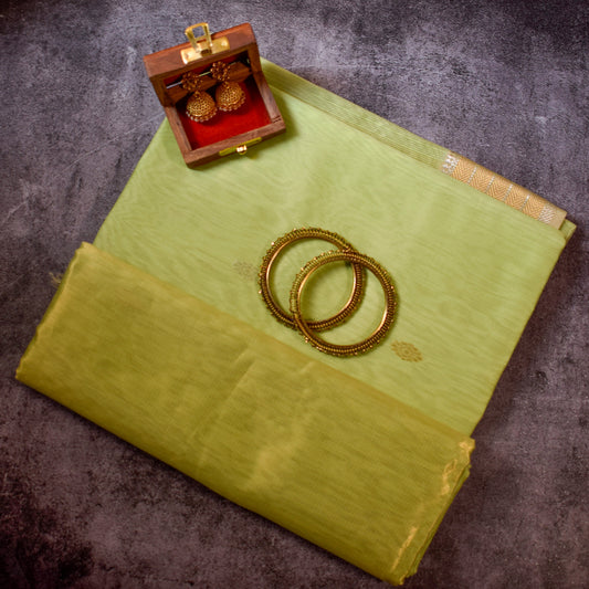 Light Green Silk Cotton Maheshwari Saree MAHSC10