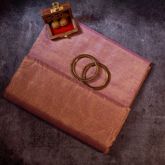 Plain Lavender Tissue Silk Maheshwari Saree With Golden Zaree MAHTS06