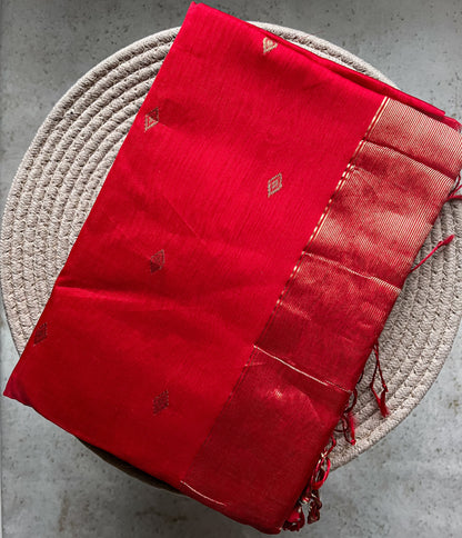 Red Silk Cotton Maheshwari Saree