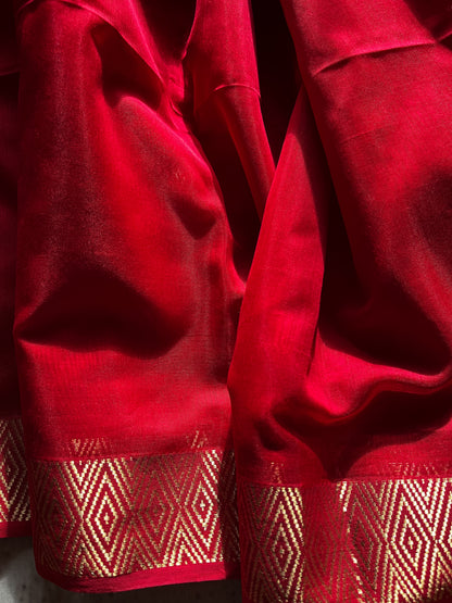 Red Silk Cotton Maheshwari Saree