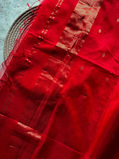 Red Silk Cotton Maheshwari Saree
