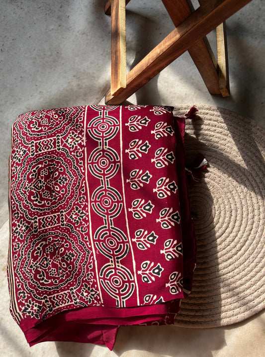 Handpainted Red Ajrakh Premium Modal Silk