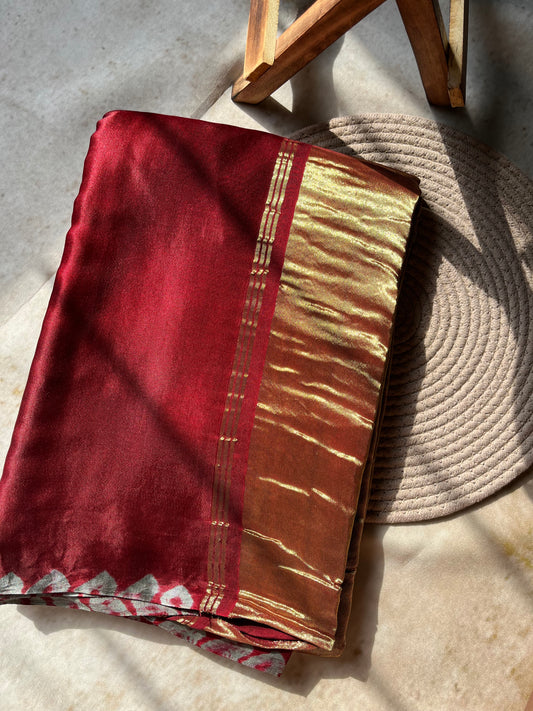 Handpainted Maroon Shibori Modal Silk