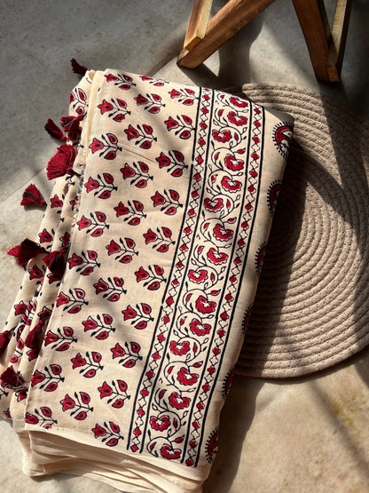 Handpainted White Ajrakh Premium Modal Silk